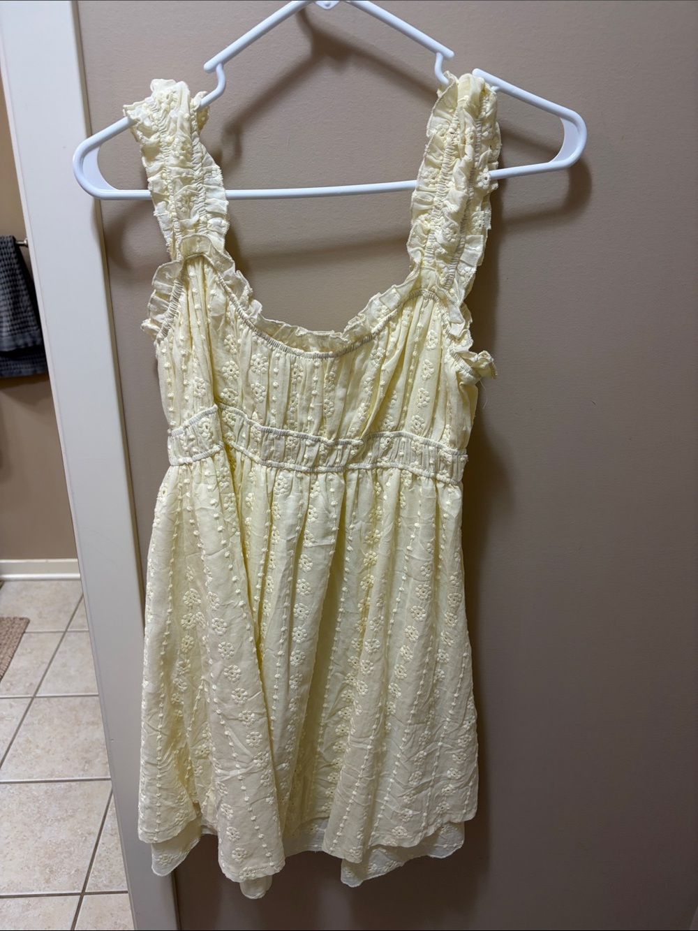 Light Yellow Ruffle Strap Eyelet Sundress